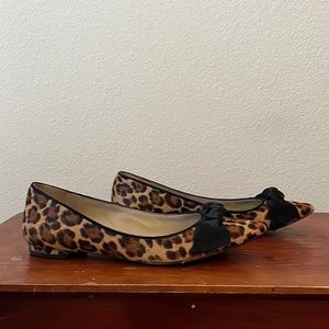 Ann Taylor calf hair leopard print bow flats.